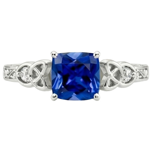 Anello con 3 pietre in stile vintage con zaffiri blu e diamanti rotondi 2.50 carati