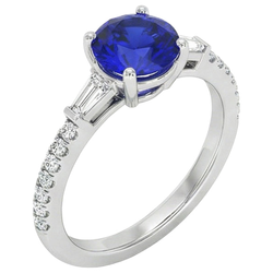 Anello con 3 pietre in vero diamante rotondo e zaffiro blu 5 carati