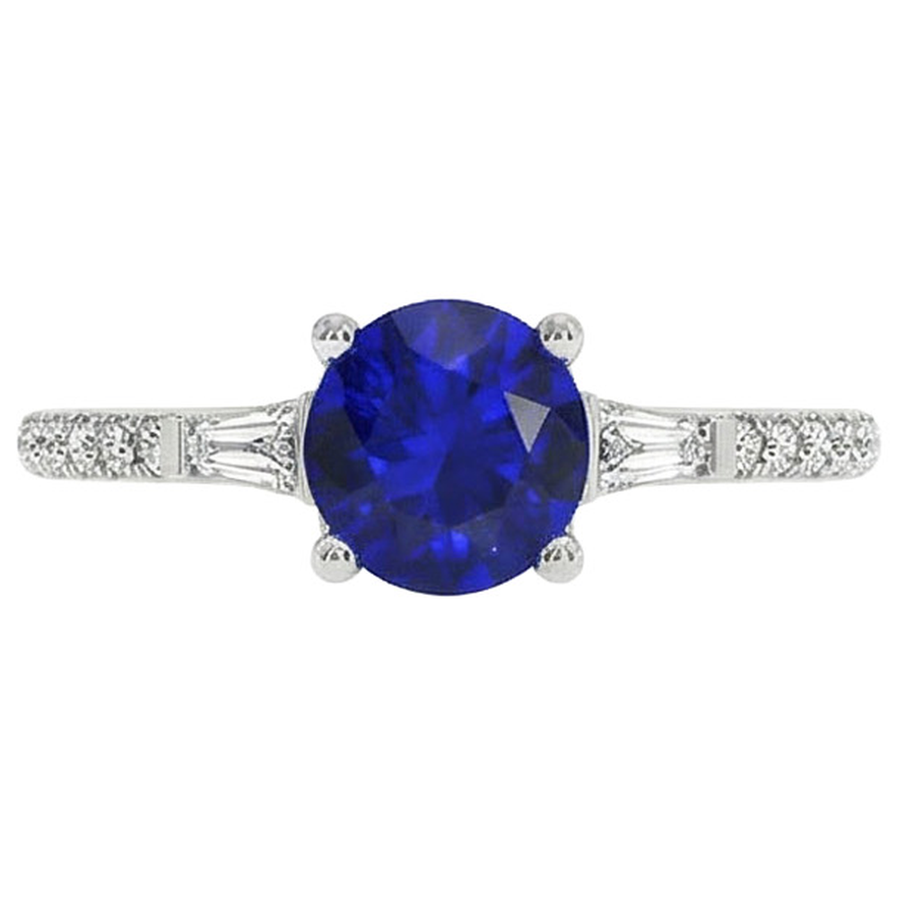 Anello con 3 pietre in vero diamante rotondo e zaffiro blu 5 carati