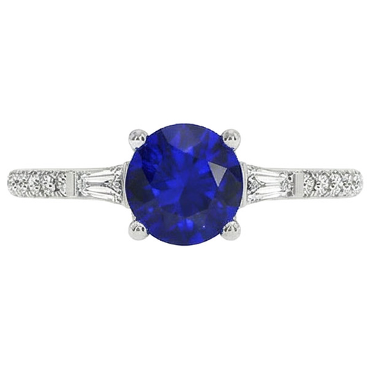 Anello con 3 pietre in vero diamante rotondo e zaffiro blu 5 carati