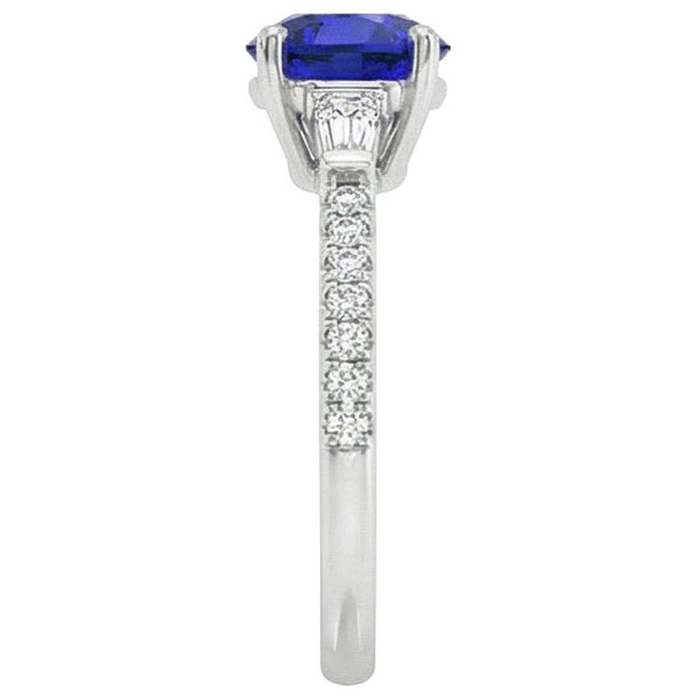 Anello con 3 pietre in vero diamante rotondo e zaffiro blu 5 carati