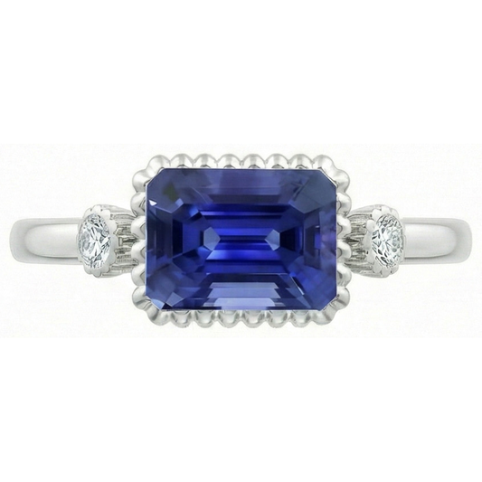 Anello con 3 pietre per l'anniversario incastonato con diamanti e zaffiro blu 2.75 carati