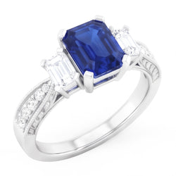 Anello con 3 pietre preziose di zaffiro smeraldo 3 carati 3 accenti in stile pietra in oro 14K
