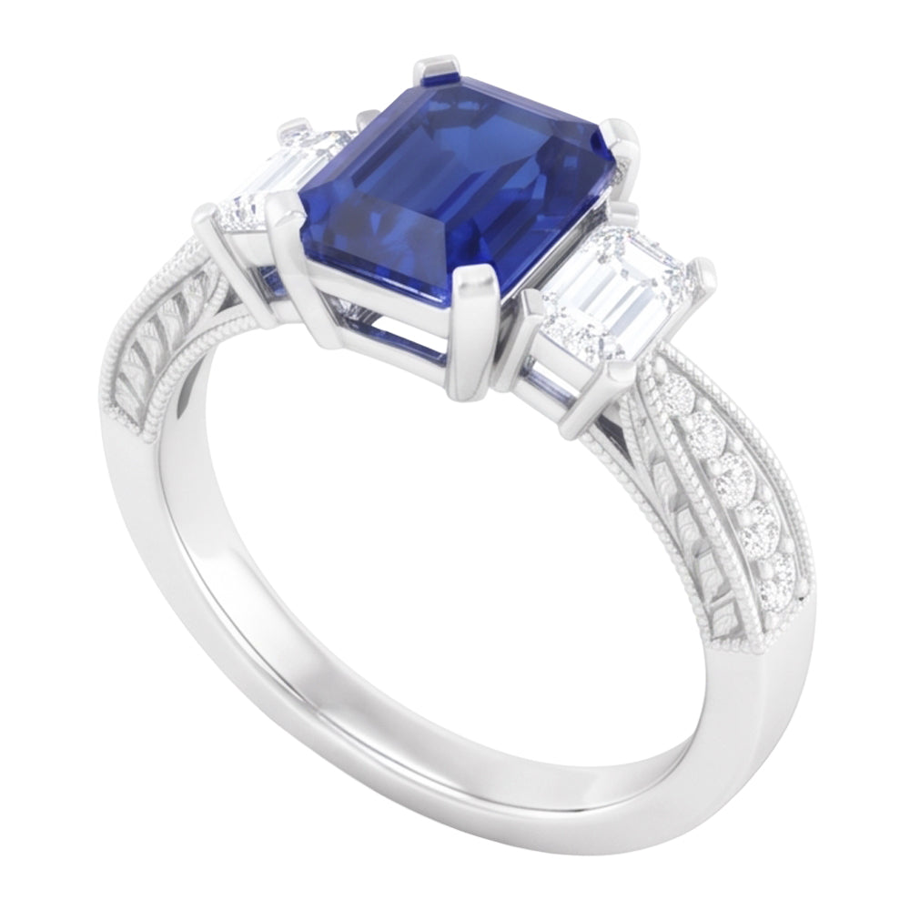 Anello con 3 pietre preziose di zaffiro smeraldo 3 carati 3 accenti in stile pietra in oro 14K