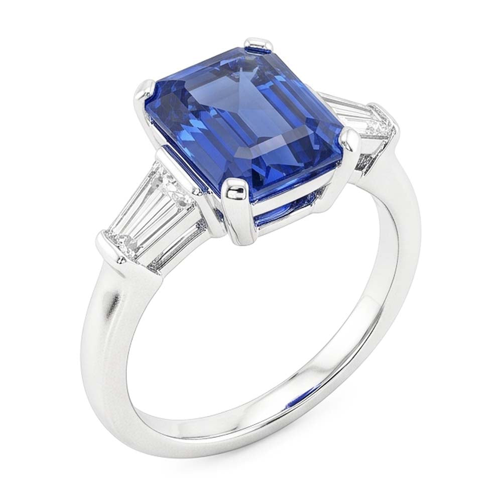 Anello con 3 pietre preziose e zaffiro blu smeraldo 2.50 carati Gioielli da donna