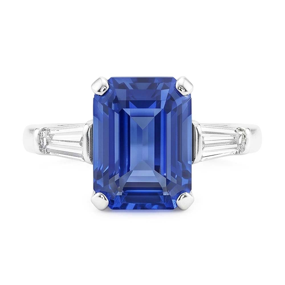 Anello con 3 pietre preziose e zaffiro blu smeraldo 2.50 carati Gioielli da donna