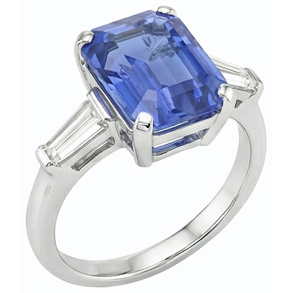 Anello con 3 pietre preziose e zaffiro blu smeraldo 2.50 carati Gioielli da donna