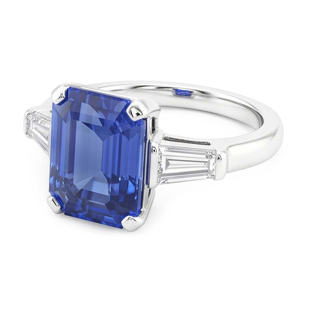 Anello con 3 pietre preziose e zaffiro blu smeraldo 2.50 carati Gioielli da donna