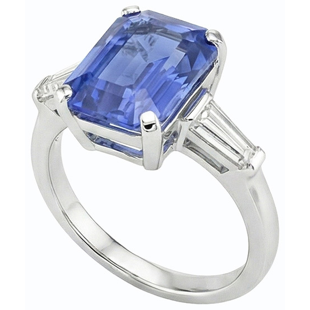 Anello con 3 pietre preziose e zaffiro blu smeraldo 2.50 carati Gioielli da donna
