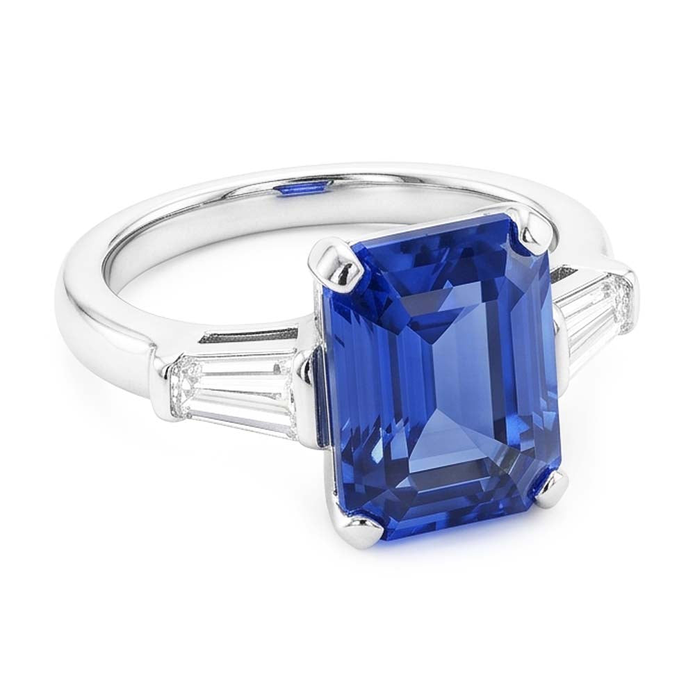 Anello con 3 pietre preziose e zaffiro blu smeraldo 2.50 carati Gioielli da donna