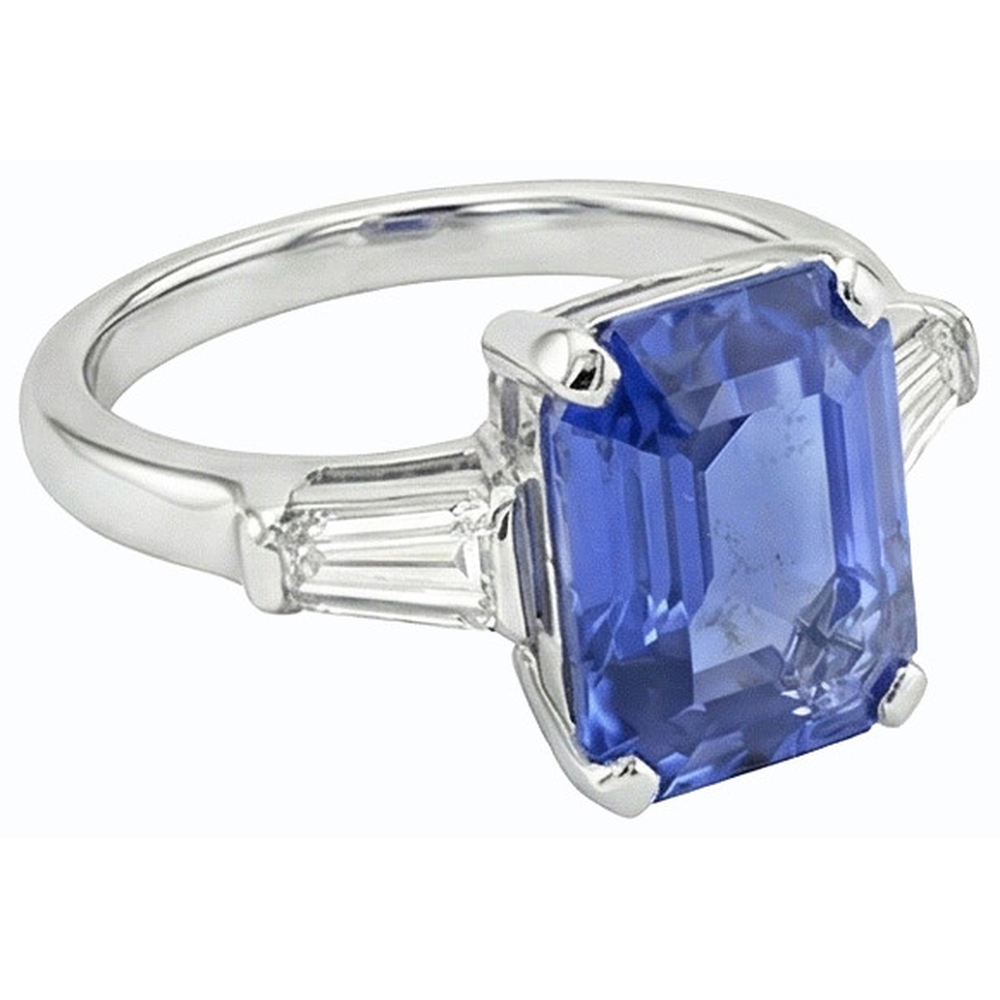 Anello con 3 pietre preziose e zaffiro blu smeraldo 2.50 carati Gioielli da donna