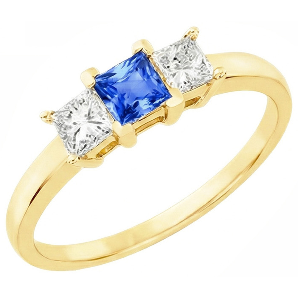 Anello con 3 pietre preziose per anniversario di diamanti in oro giallo 2 carati 14K