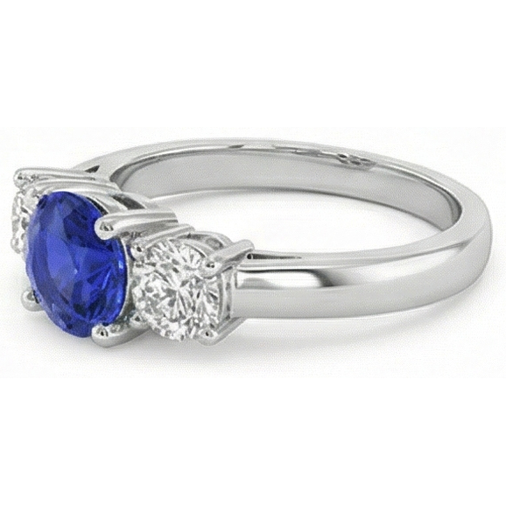 Anello con 3 pietre rotonde con zaffiri blu e diamanti. 4 carati. incastonati in oro 14K