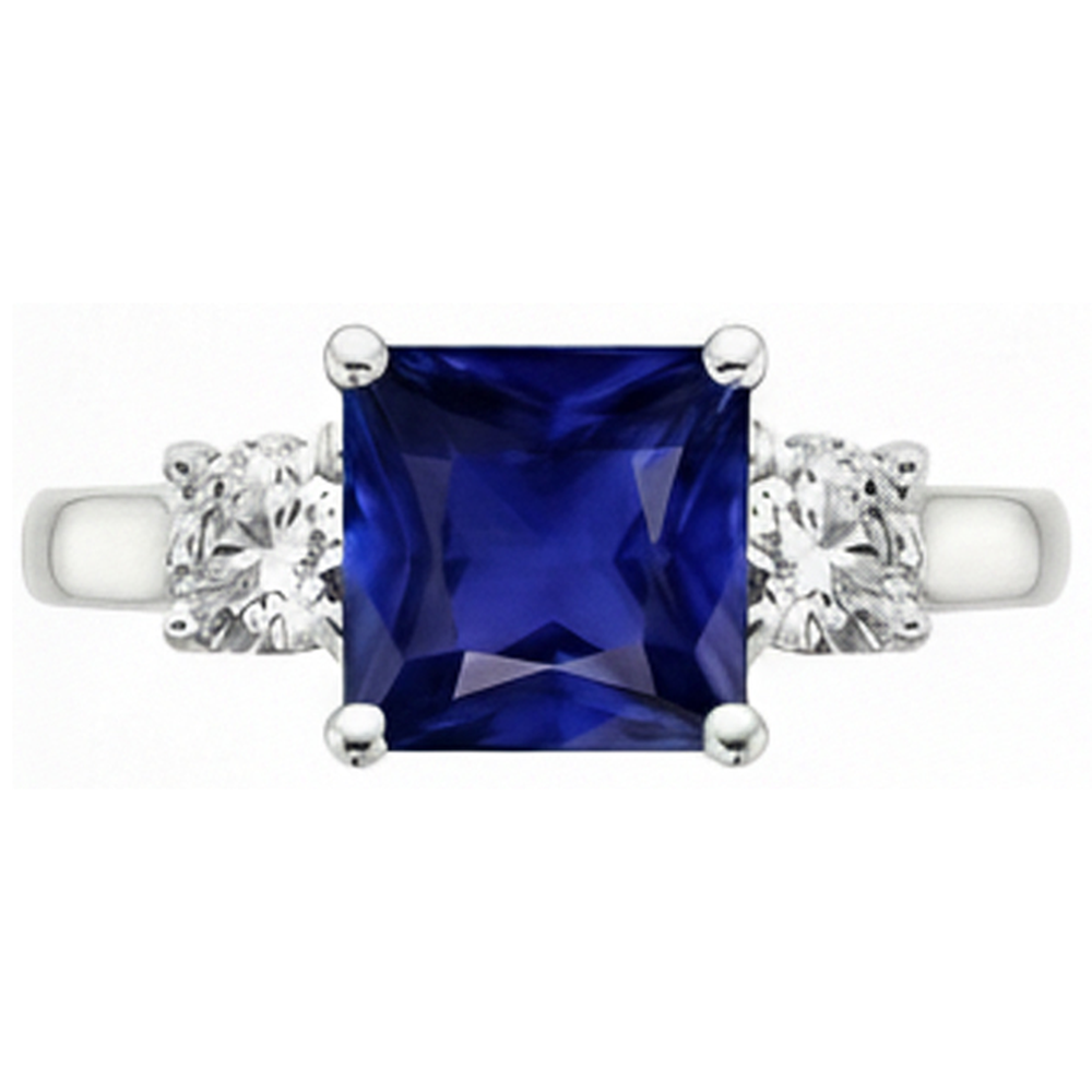 Anello con 3 pietre rotonde. diamanti e zaffiri Princess Ceylon. oro 6 carati
