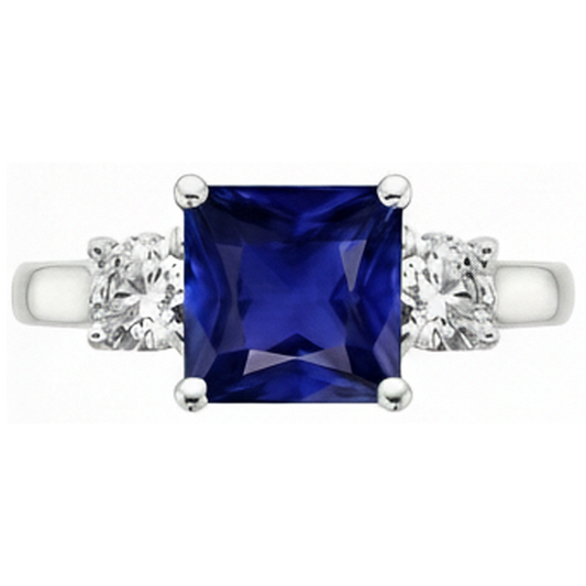 Anello con 3 pietre rotonde. diamanti e zaffiri Princess Ceylon. oro 6 carati