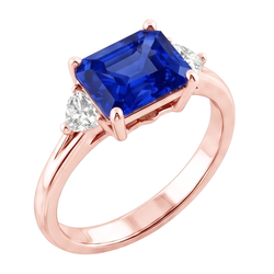 Anello con 3 trilioni di pietre e diamanti blu con zaffiro 2.50 carati con gambo diviso