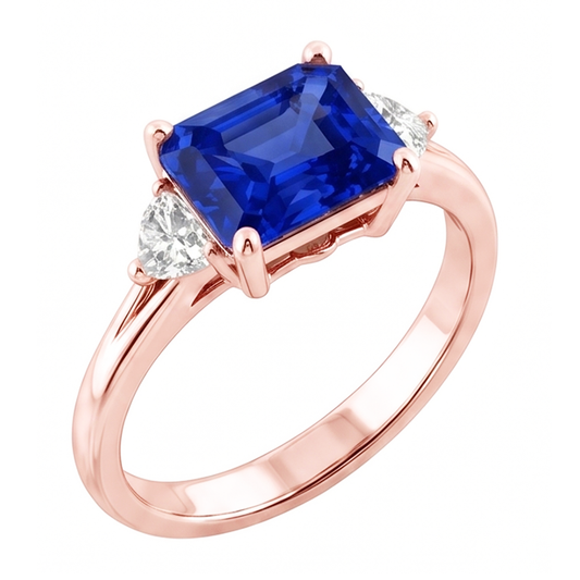 Anello con 3 trilioni di pietre e diamanti blu con zaffiro 2.50 carati con gambo diviso