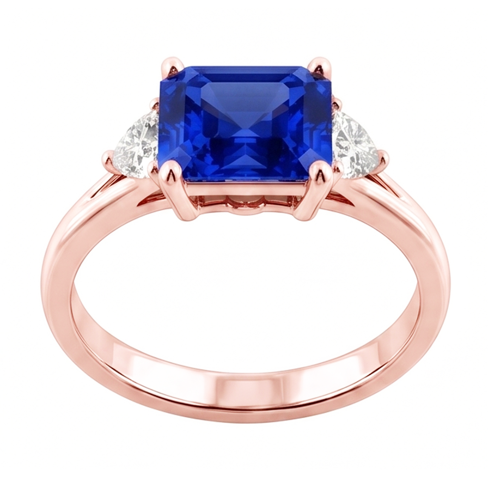 Anello con 3 trilioni di pietre e diamanti blu con zaffiro 2.50 carati con gambo diviso