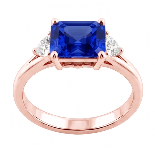 Anello con 3 trilioni di pietre e diamanti blu con zaffiro 2.50 carati con gambo diviso