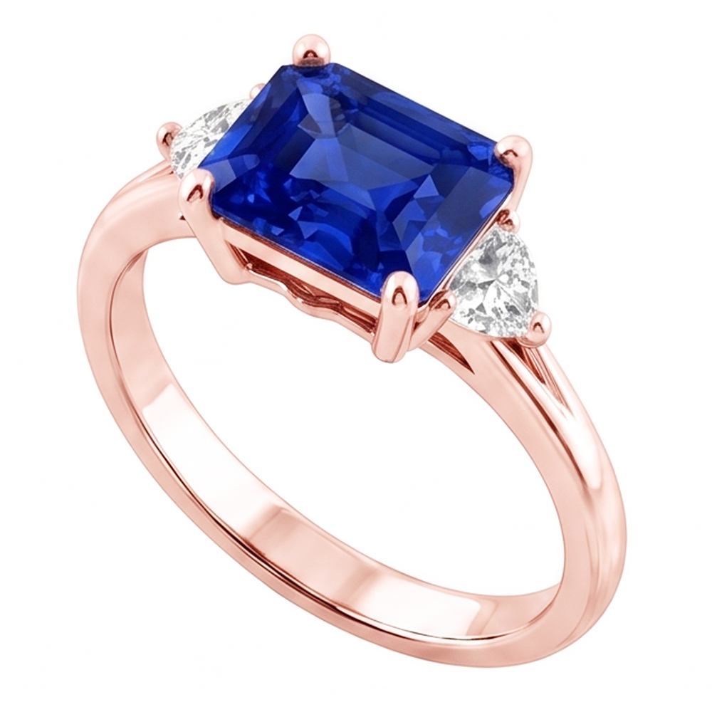 Anello con 3 trilioni di pietre e diamanti blu con zaffiro 2.50 carati con gambo diviso