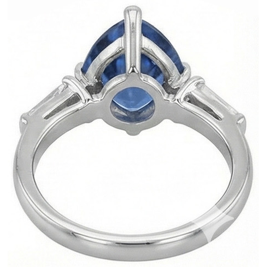 Anello con 3 trilioni di pietre zaffiri affusolati diamanti baguette 4.50 carati
