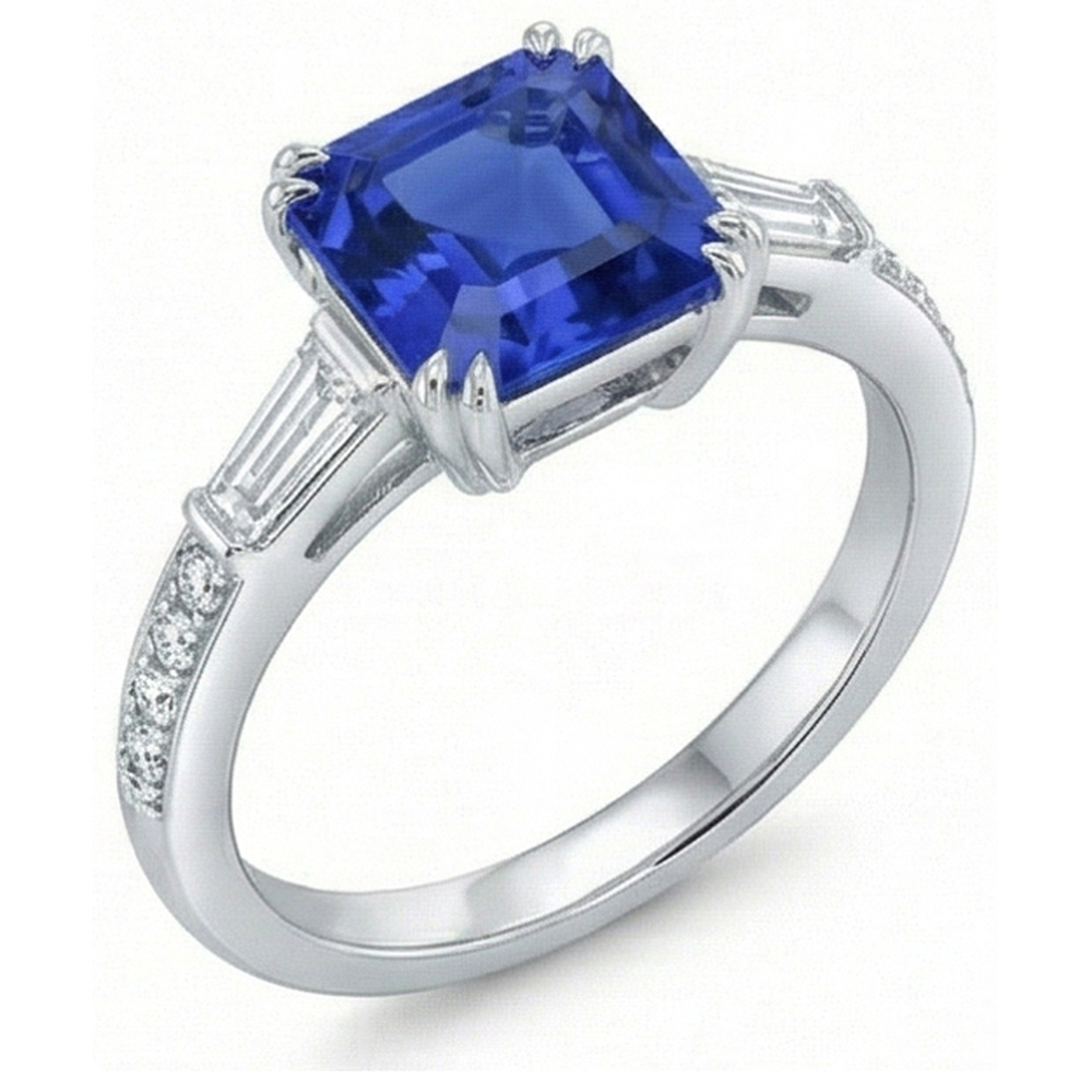 vero asscher diamante 3carati anello vista frontale