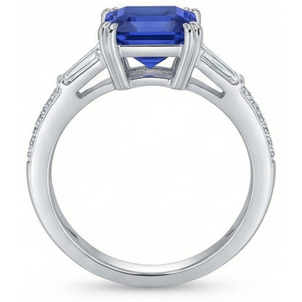 vero asscher diamante 3carati anello vista di profilo