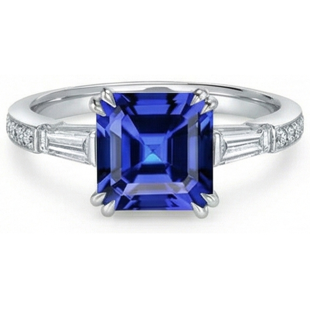 vero asscher diamante 3carati anello angolo laterale