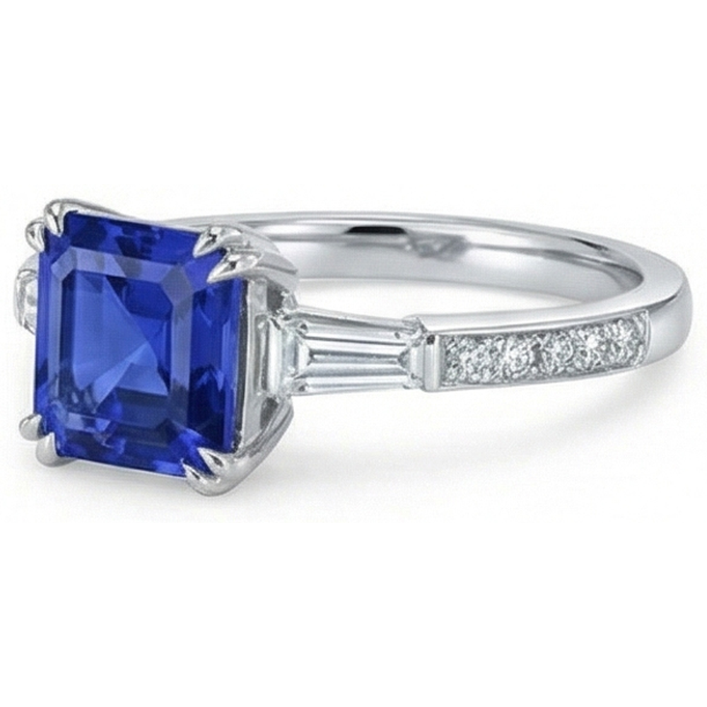 vero asscher diamante 3carati anello dettaglio ravvicinato