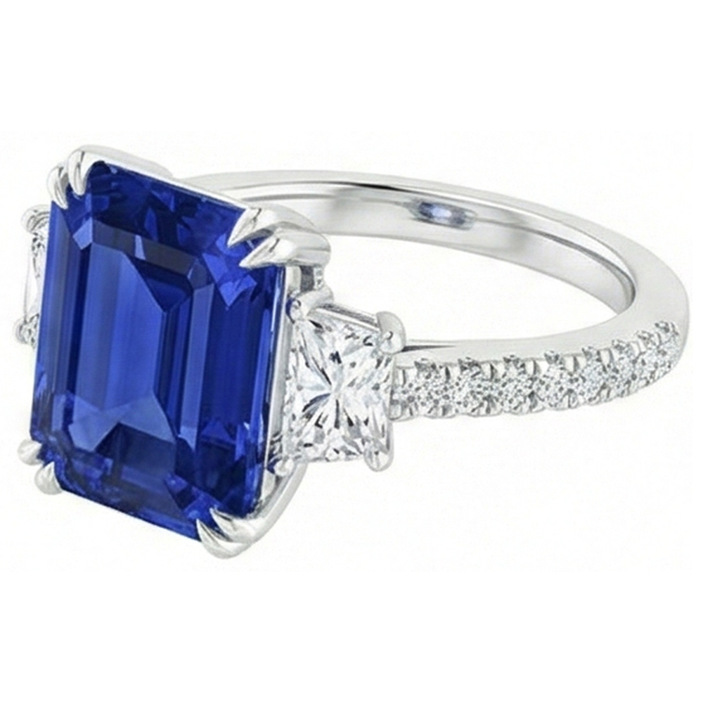 Anello con 3 zaffiri dello Sri Lanka in stile pietra con trapezi 11.50 carati