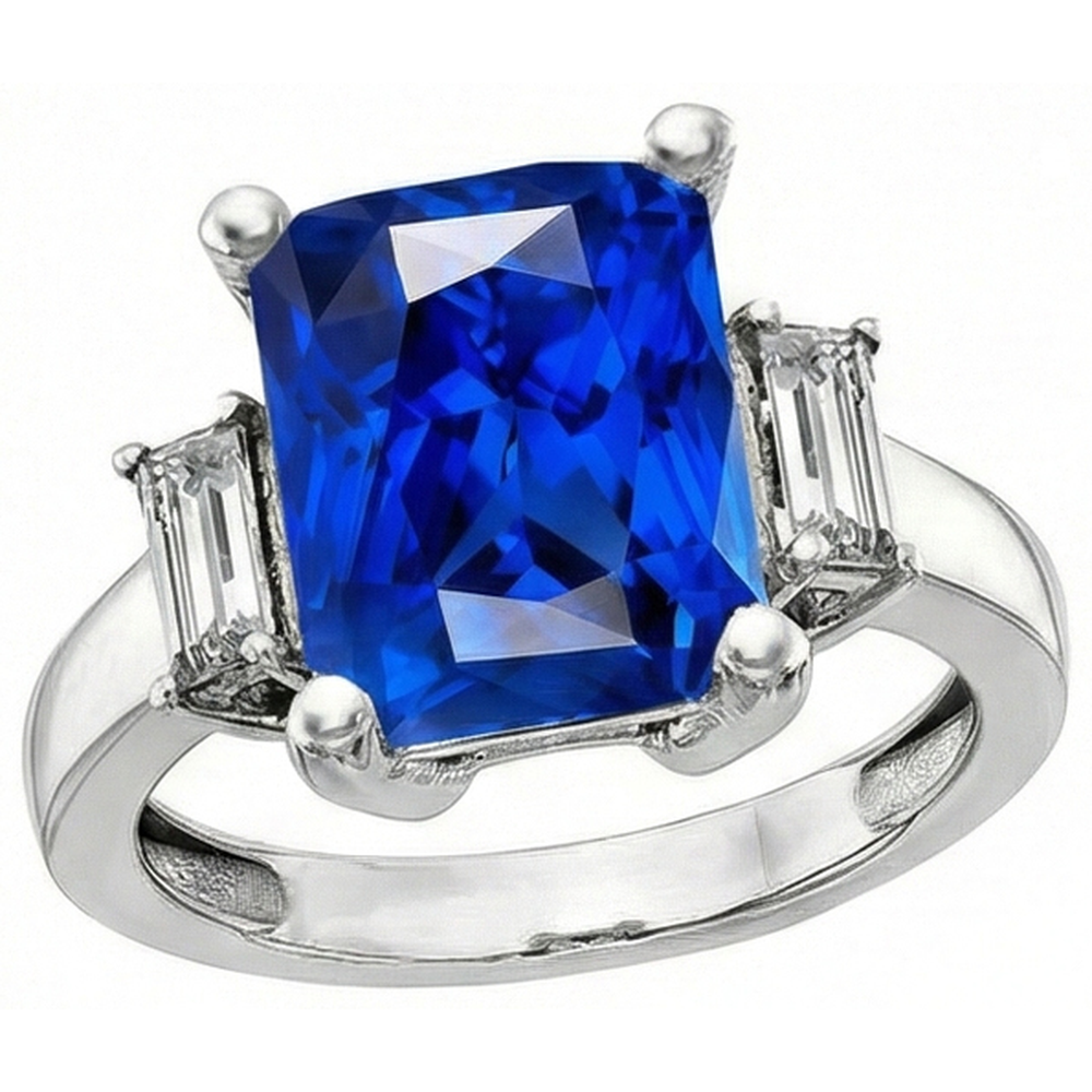 Anello con 3 zaffiri radianti in oro pietra Diamanti Naturali Autentici ( non creati in laboratorio ) baguette dritti 4 carati