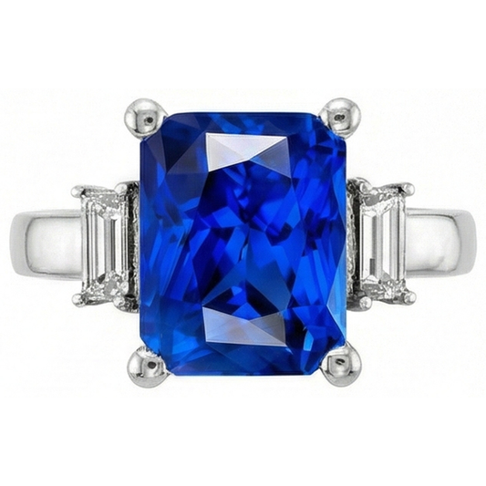 Anello con 3 zaffiri radianti in oro pietra Diamanti Naturali Autentici ( non creati in laboratorio ) baguette dritti 4 carati