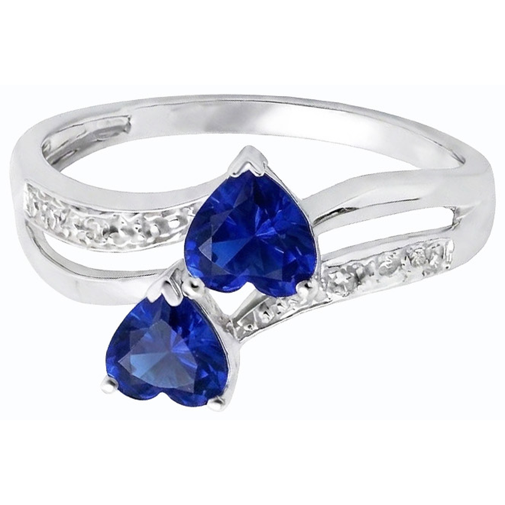 Anello con 3,50 carati Toi et Moi Cuore Gemma Ceylon Zaffiro e Diamante Naturale Autentico ( non creato in laboratorio ) in oro bianco 14K
