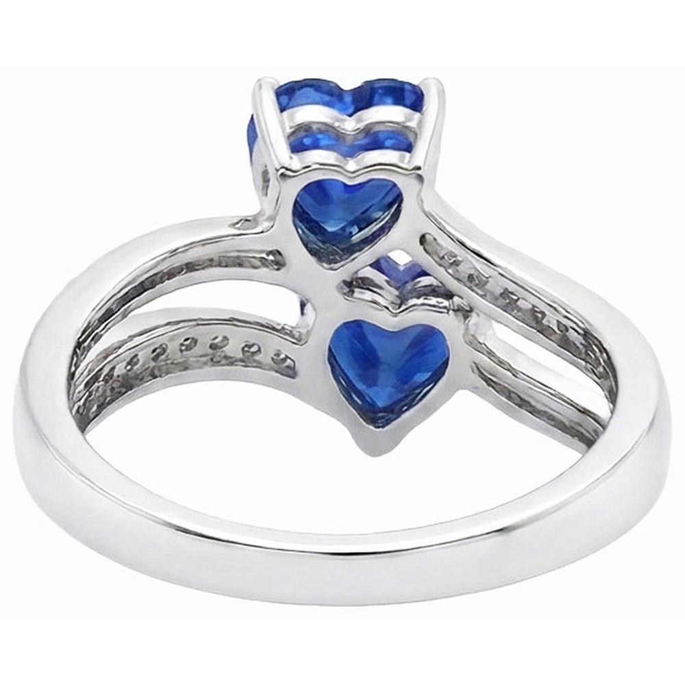 Anello con 3,50 carati Toi et Moi Cuore Gemma Ceylon Zaffiro e Diamante Naturale Autentico ( non creato in laboratorio ) in oro bianco 14K