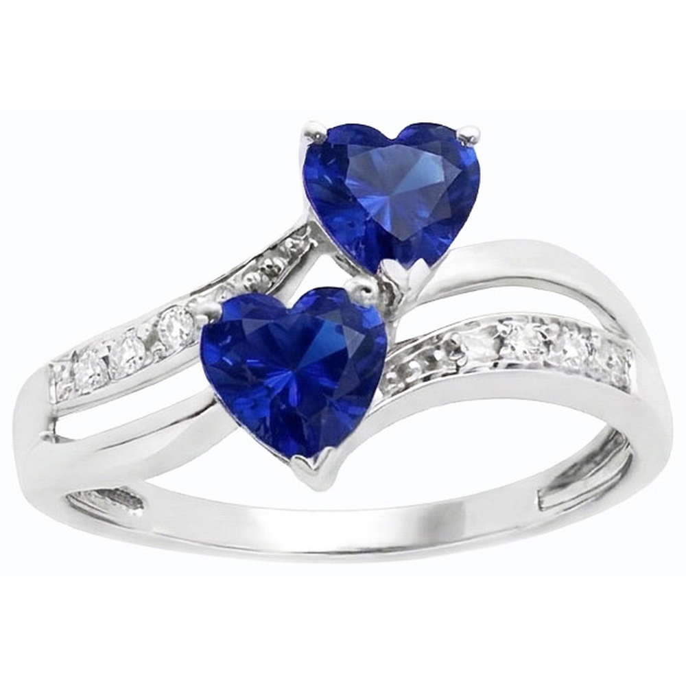 Anello con 3,50 carati Toi et Moi Cuore Gemma Ceylon Zaffiro e Diamante Naturale Autentico ( non creato in laboratorio ) in oro bianco 14K