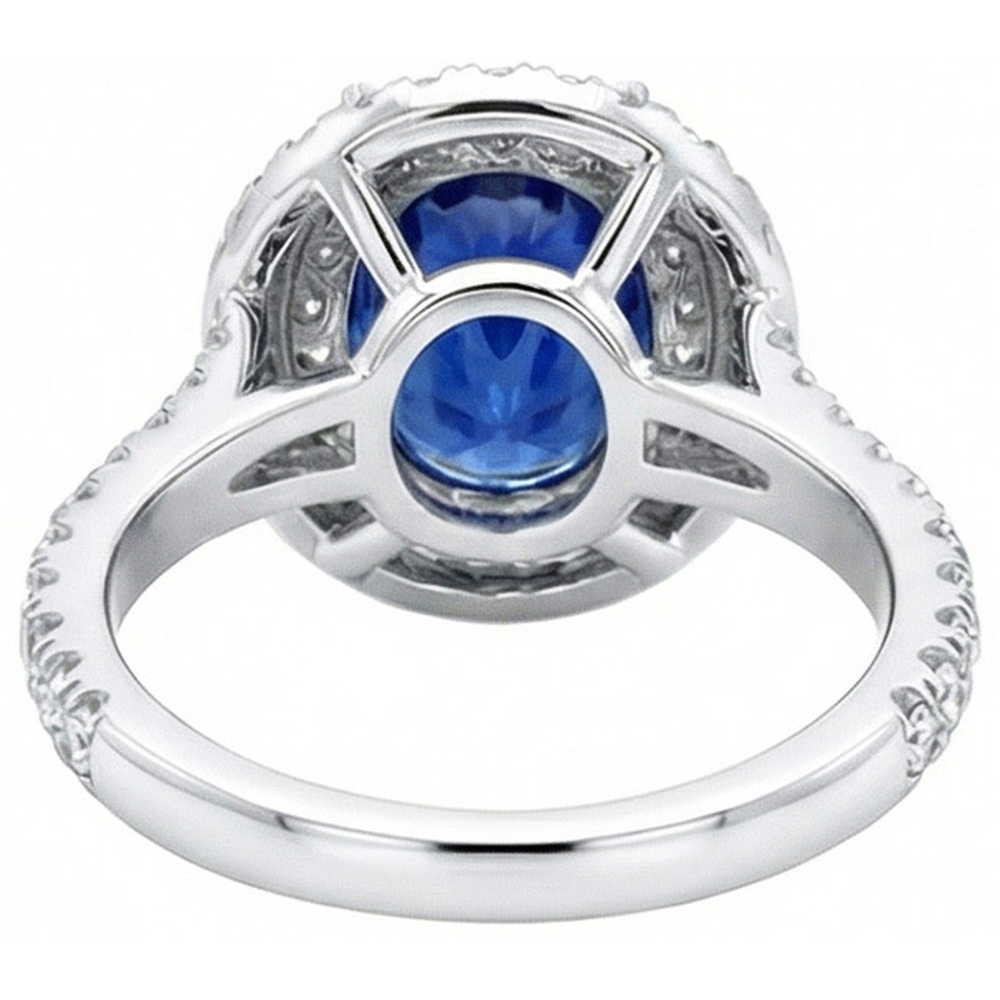 vero round zaffiro 4.40carati anello su bianco
