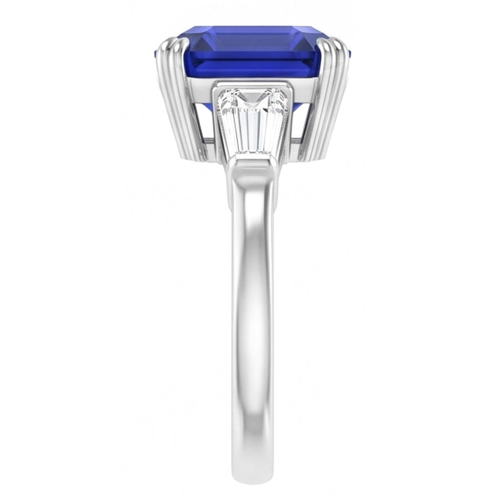 Anello con Baguette in Zaffiro Taglio Asscher Blu Profondo da 2 Carati e 3 Pietre di Diamanti Naturali Autentici ( non creati in laboratorio )