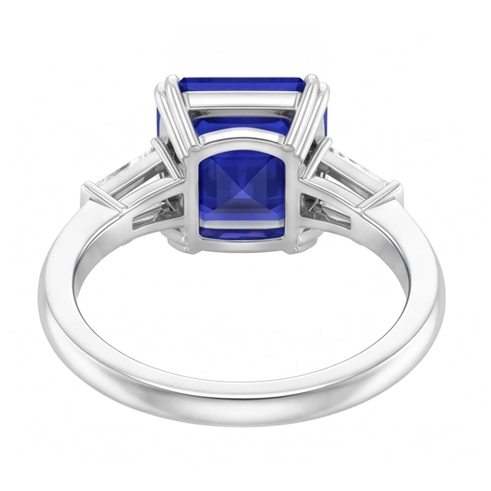 Anello con Baguette in Zaffiro Taglio Asscher Blu Profondo da 2 Carati e 3 Pietre di Diamanti Naturali Autentici ( non creati in laboratorio )