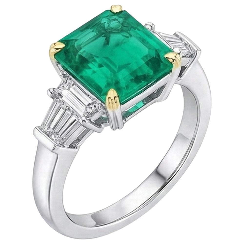 Anello con Diamante Estratto Dalla Terra Smeraldo Verde Naturale Taglio Asscher Per Donna