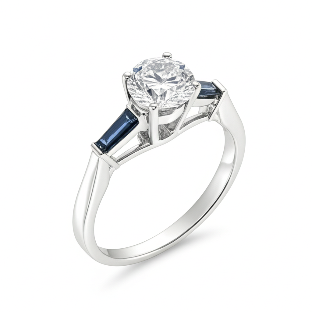 Anello con Diamante Zaffiro Blu Naturale da 3,20 ct. 3 Pietra