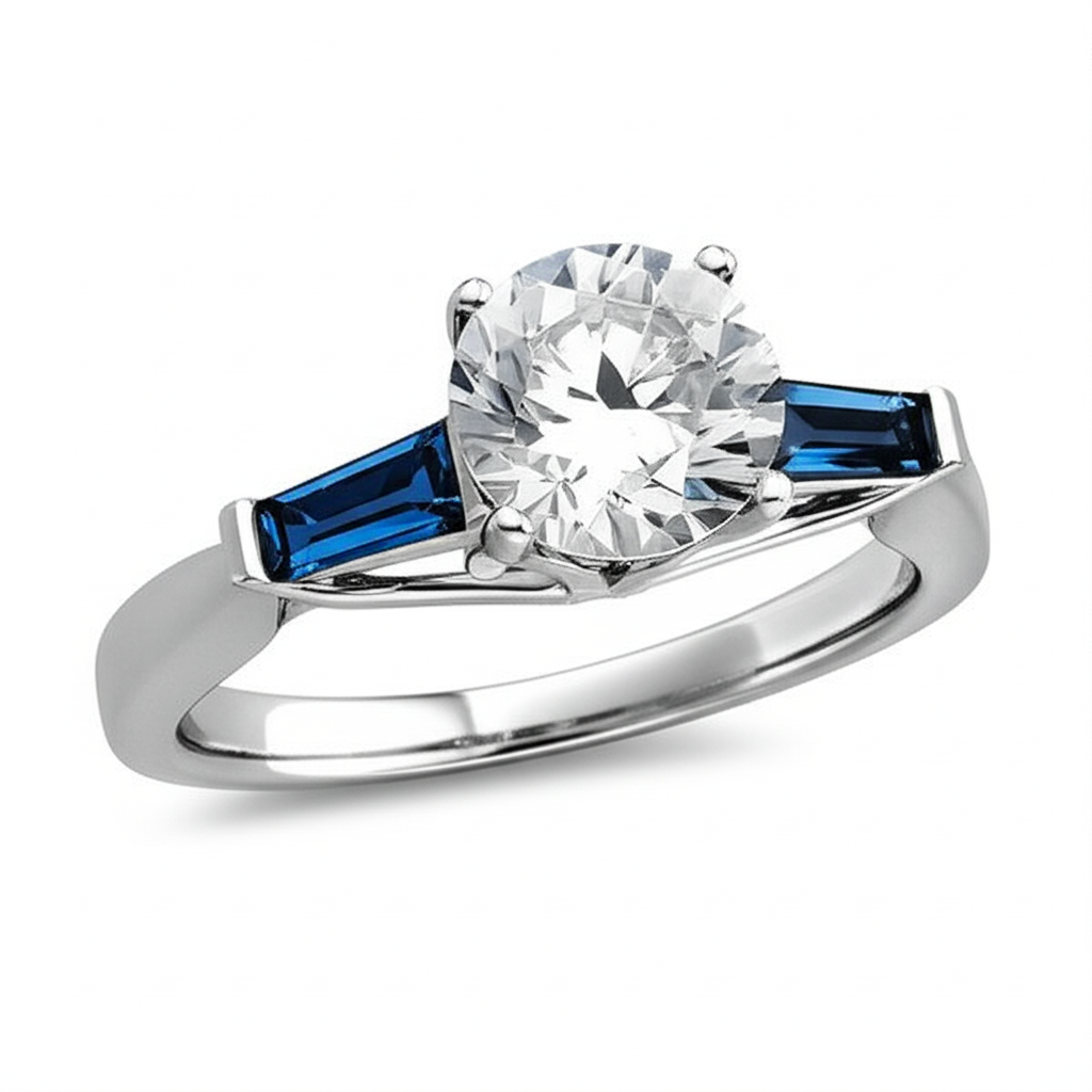 Anello con Diamante Zaffiro Blu Naturale da 3,20 ct. 3 Pietra
