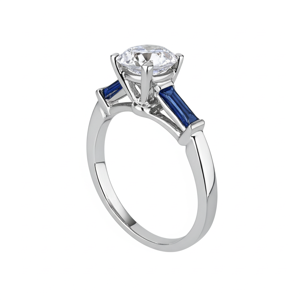 Anello con Diamante Zaffiro Blu Naturale da 3,20 ct. 3 Pietra