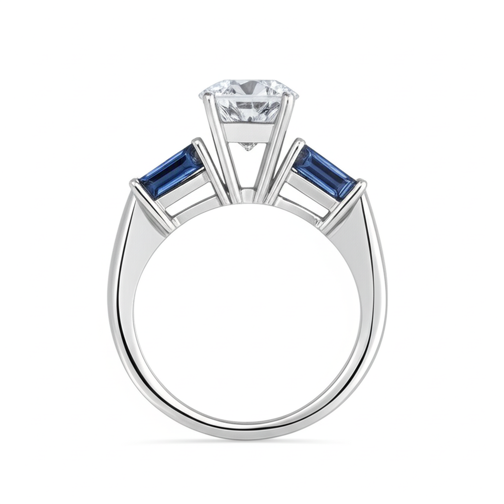 Anello con Diamante Zaffiro Blu Naturale da 3,20 ct. 3 Pietra