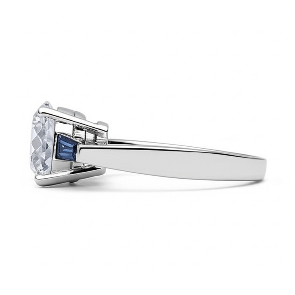 Anello con Diamante Zaffiro Blu Naturale da 3,20 ct. 3 Pietra
