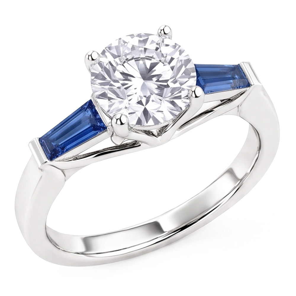 Anello con Diamante Zaffiro Blu Naturale da 3,20 ct. 3 Pietra