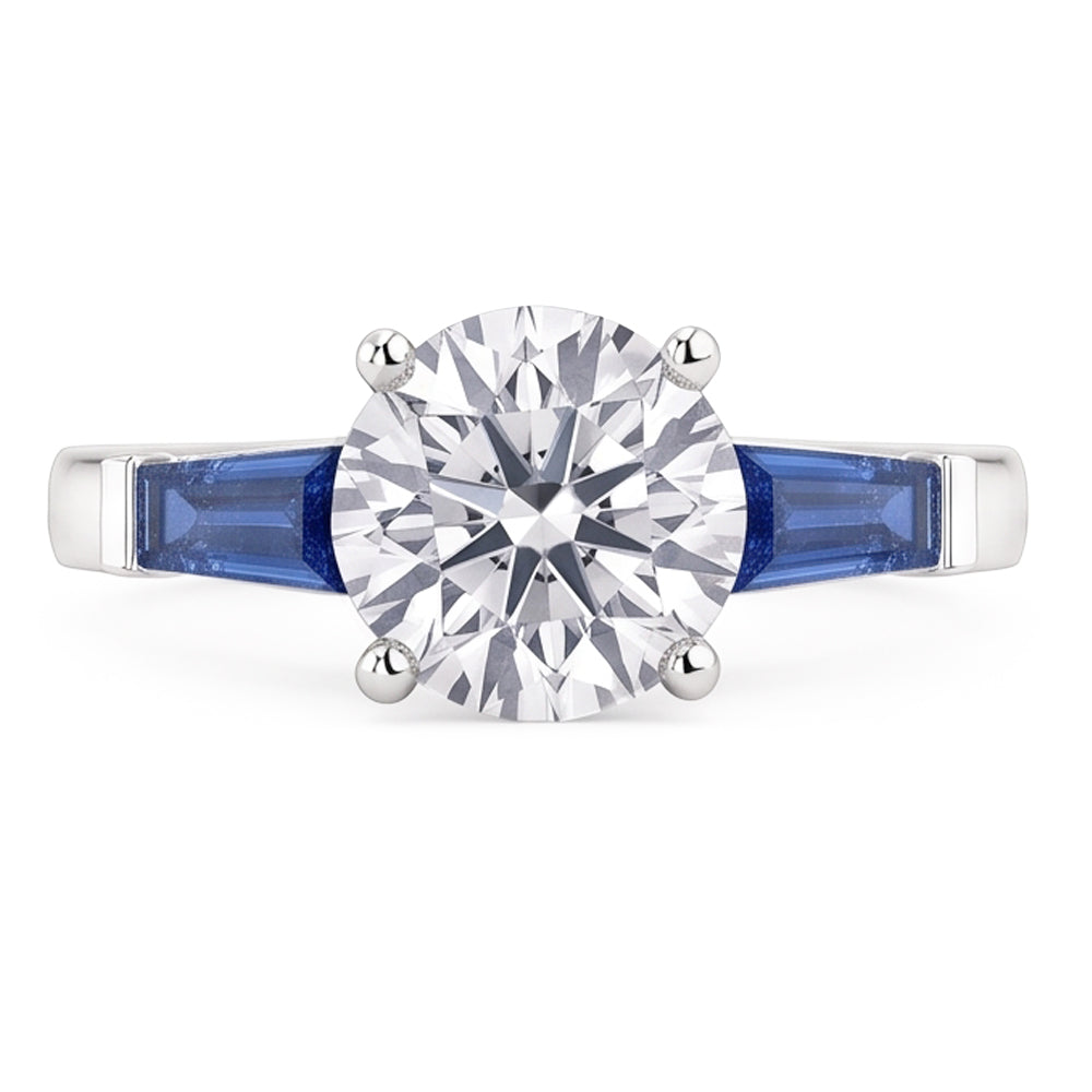 Anello con Diamante Zaffiro Blu Naturale da 3,20 ct. 3 Pietra