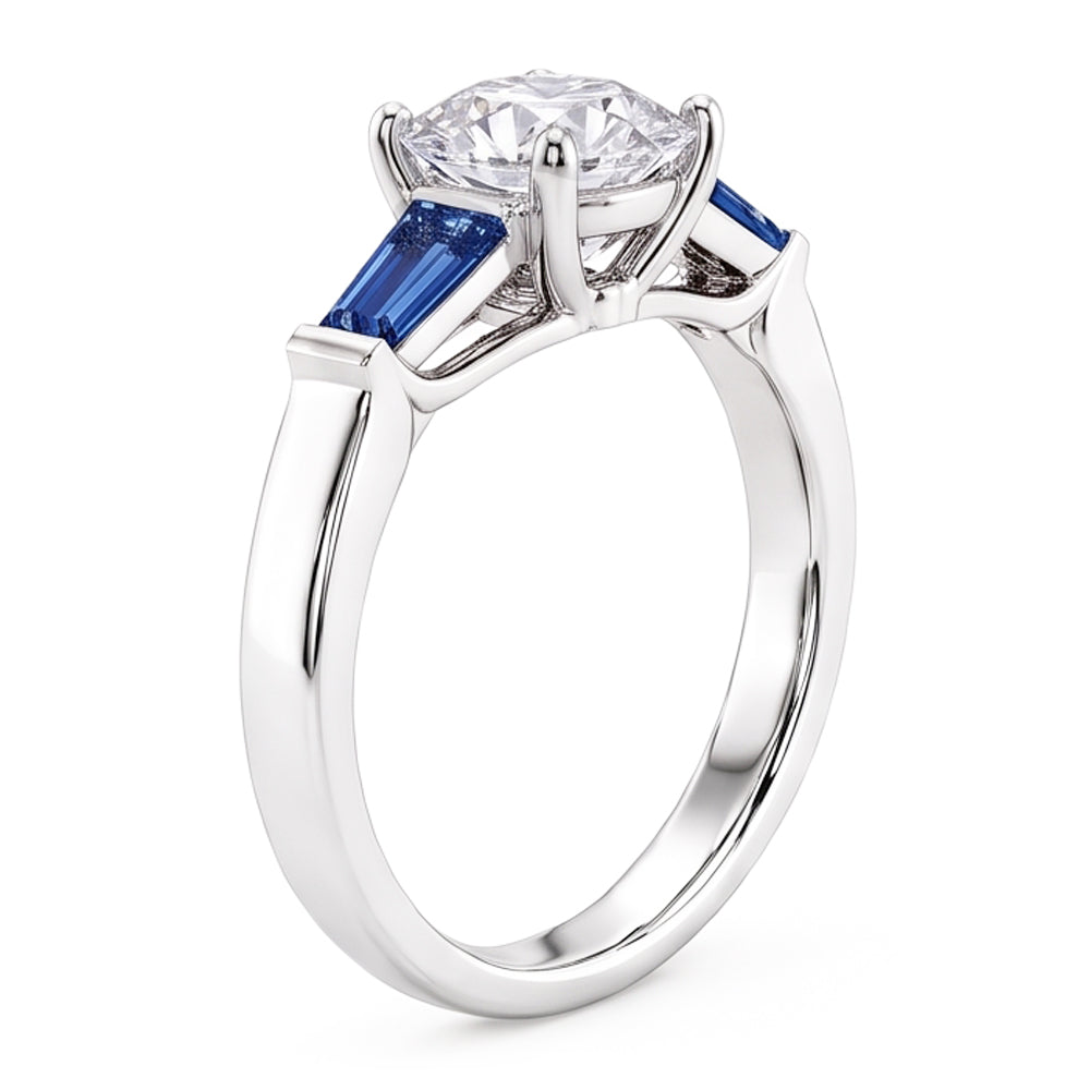 Anello con Diamante Zaffiro Blu Naturale da 3,20 ct. 3 Pietra