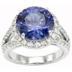 Anello con Diamanti Taglio Rotondo Con Zaffiro Blu Ceylon Oro Gioielli
