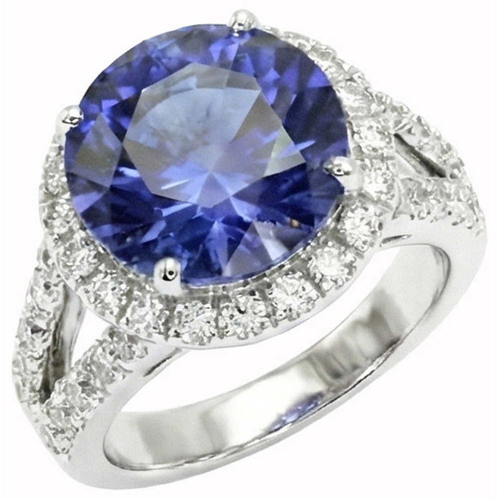 Anello con Diamanti Taglio Rotondo Con Zaffiro Blu Ceylon Oro Gioielli