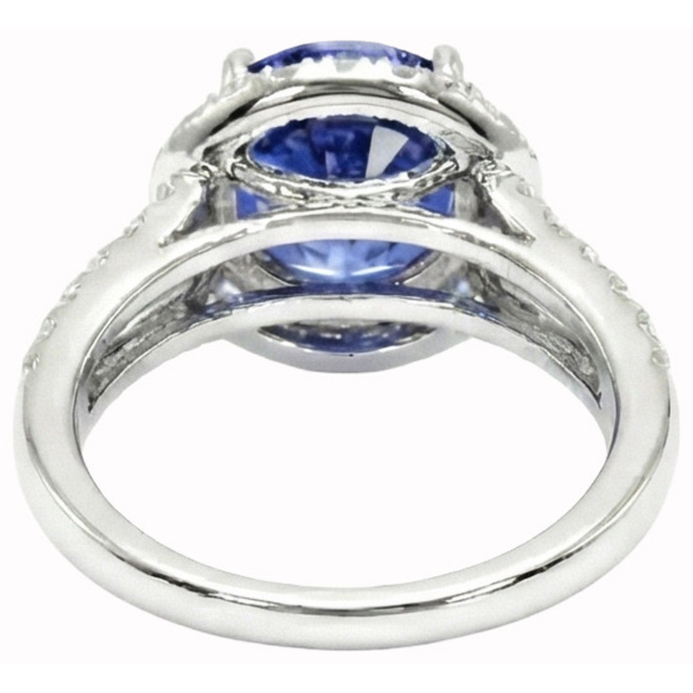 Anello con Diamanti Taglio Rotondo Con Zaffiro Blu Ceylon Oro Gioielli